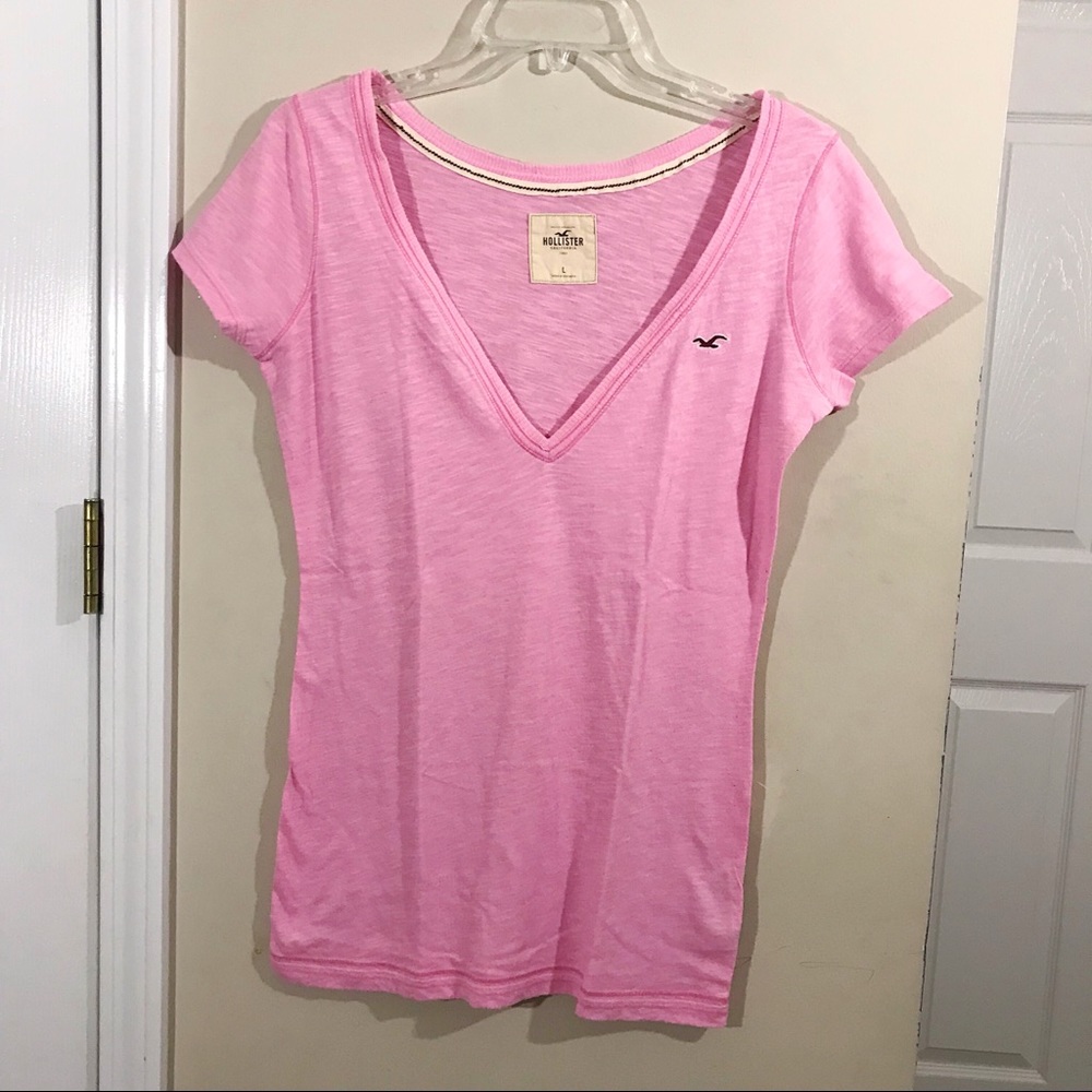 Hollister Light Pink Deep V-Neck Shirt - Size L